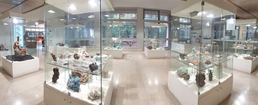 Panoramic view of the first hall of the Museum with Lavrion Minerals