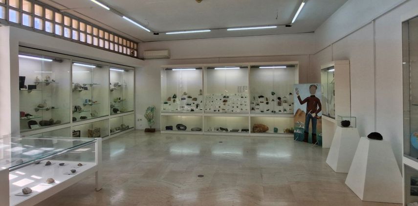 Industrial minerals, gemstones from Greece, meteorites, and minerals of critical metals from the second hall of the museum which includes educational - teaching collections